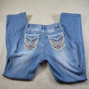 H&Y Fashion Women Butterfly Embellished Bootcut Jeans Blue Size 5/6 Y2K McBling